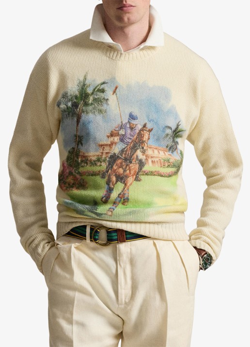 Ralph Lauren Fijngebreide trui met print - voorkant 4 beige