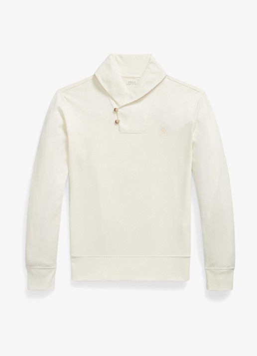 Ralph Lauren Fijngebreide trui met sjaalkraag - voorkant 3 pale cream / crème