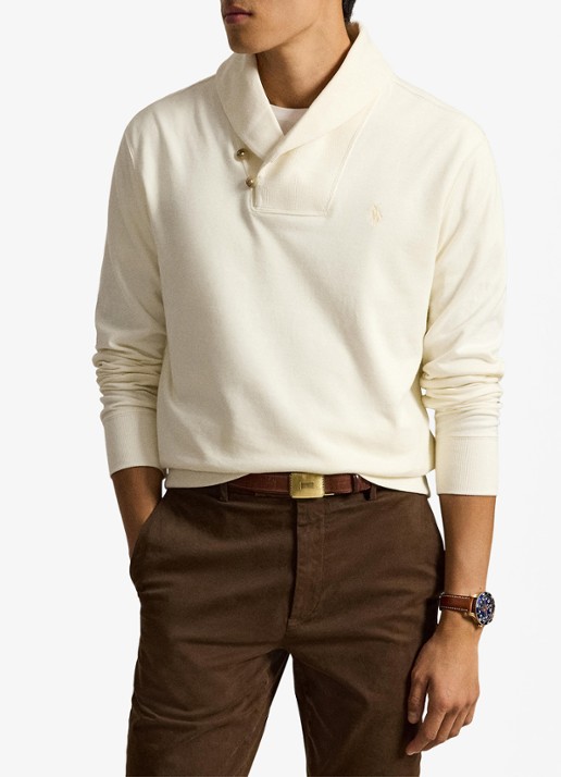 Ralph Lauren Fijngebreide trui met sjaalkraag - voorkant 4 pale cream / crème