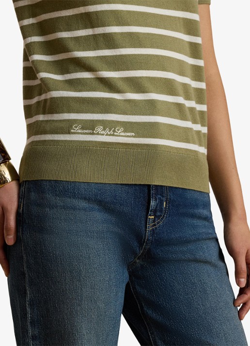 Ralph Lauren Fijngebreide trui met streepprint en logoborduring - detail 3 legergroen