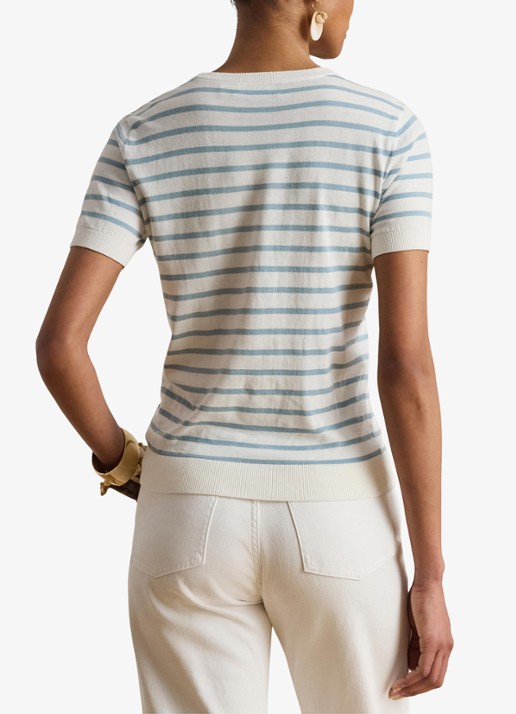 Ralph Lauren Fijngebreide trui met streepprint - achterkant 4 white/blue note  / blauw