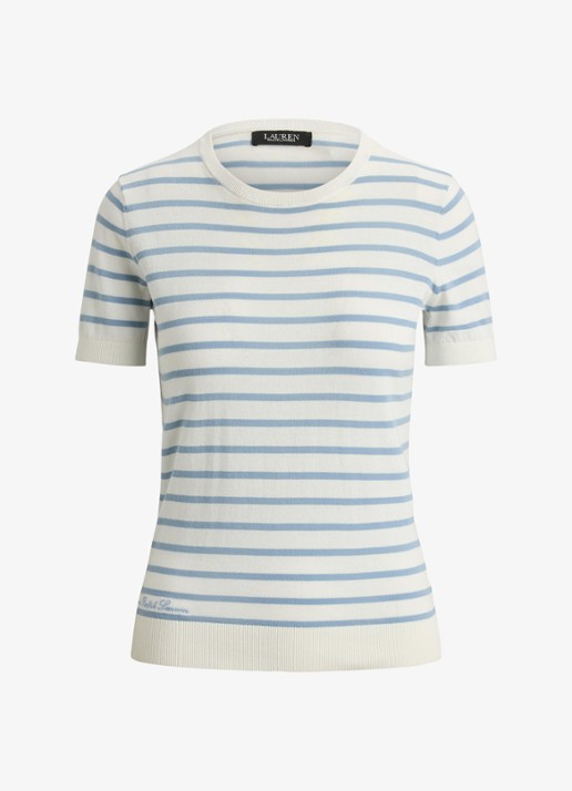 Ralph Lauren Fijngebreide trui met streepprint - voorkant 2 white/blue note  / blauw