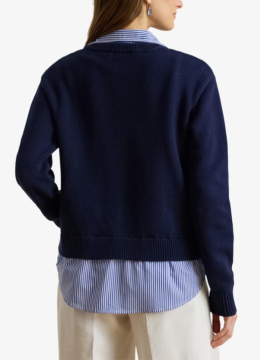 Ralph Lauren Fijngebreide trui met V-hals  - achterkant 5 refined navy multi / donkerblauw
