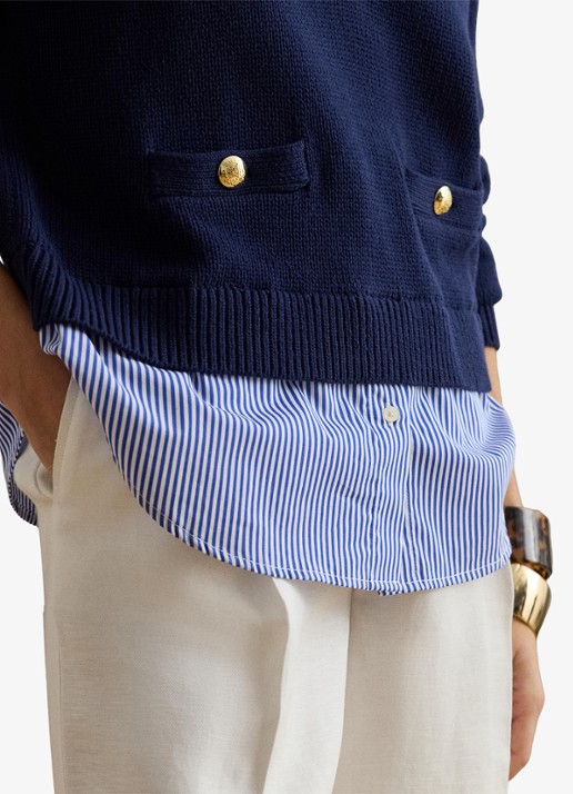 Ralph Lauren Fijngebreide trui met V-hals  - detail 4 refined navy multi / donkerblauw