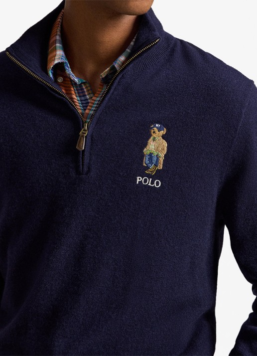 Ralph Lauren Fijngebreide trui van wol met halve rits - detail 5 hunter navy / donkerblauw