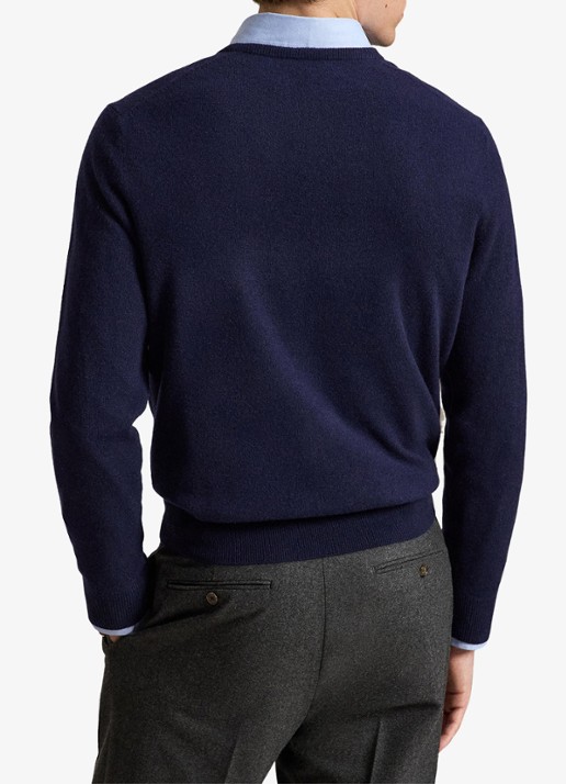 Ralph Lauren Fijngebreide trui van wol met logoborduring - achterkant 3 hunter navy / donkerblauw