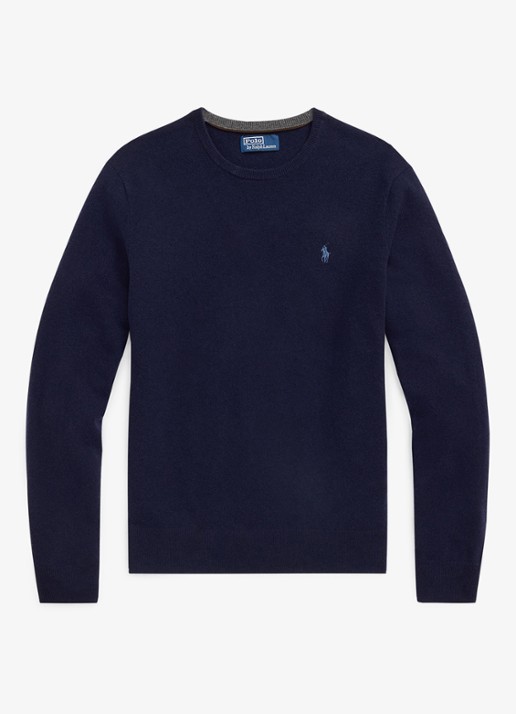 Ralph Lauren Fijngebreide trui van wol met logoborduring - voorkant hunter navy / donkerblauw