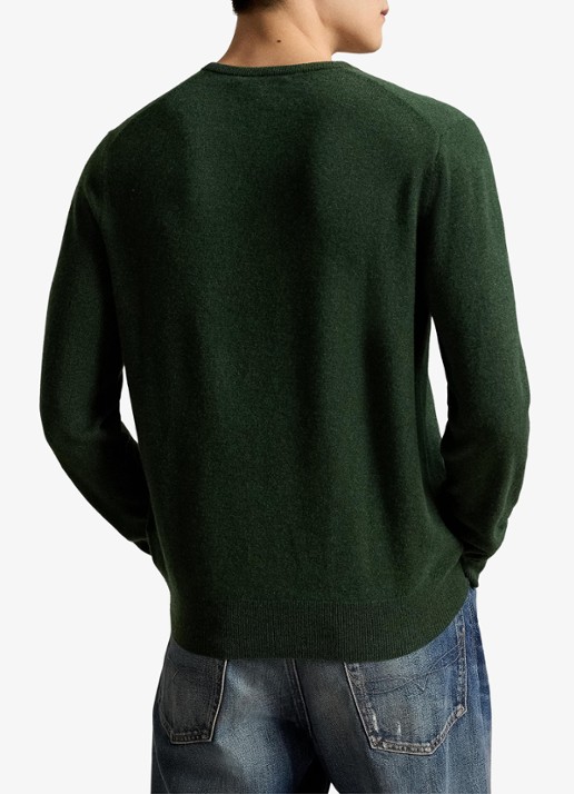 Ralph Lauren Fijngebreide trui van wol met logoborduring - achterkant 3 lodgepole pine heather/ groen