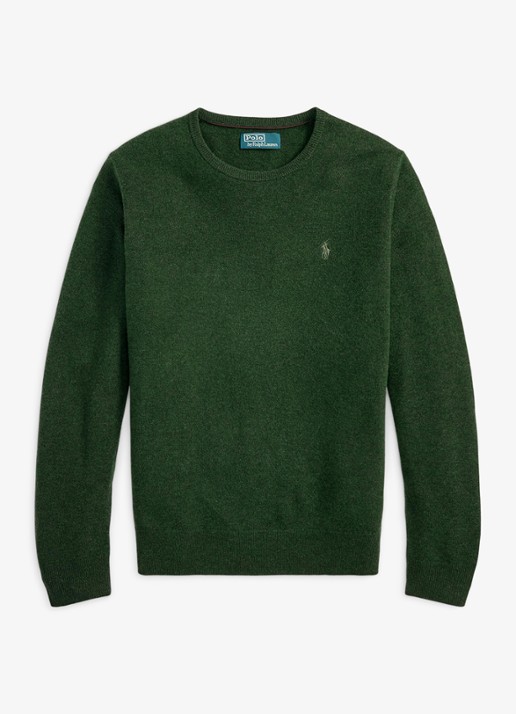 Ralph Lauren Fijngebreide trui van wol met logoborduring - voorkant lodgepole pine heather/ groen