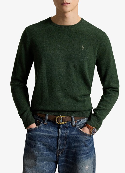 Ralph Lauren Fijngebreide trui van wol met logoborduring - voorkant 2 lodgepole pine heather/ groen