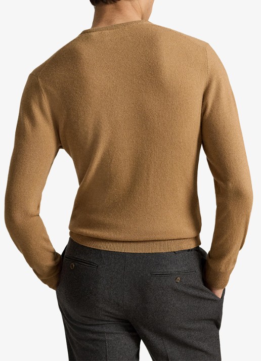 Ralph Lauren Fijngebreide trui van wol met logoborduring - achterkant 4 crouton tan heather / beige
