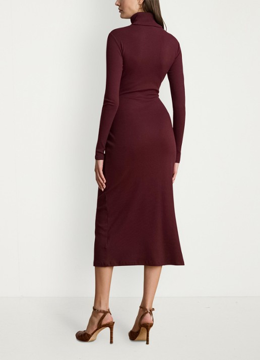 Ralph Lauren FIjngebriede midi jurk met col en strikdetail - achterkant 4 dark garnet / bordeauxrood