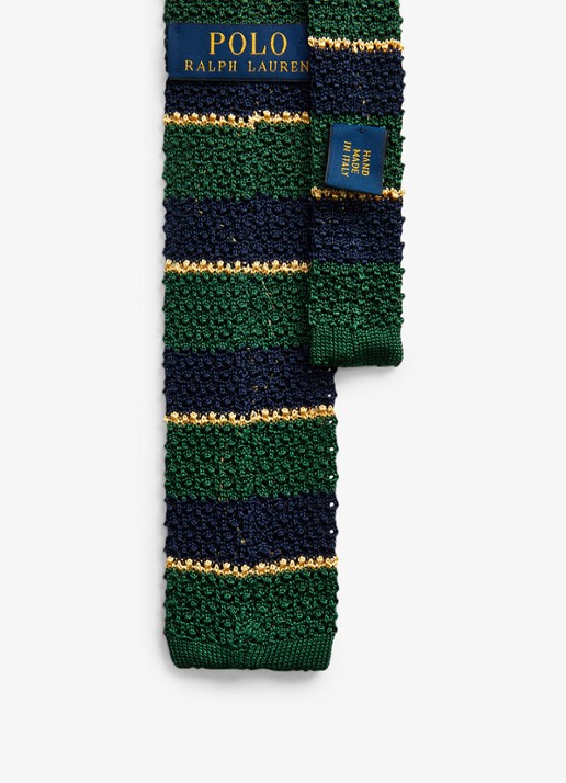 Ralph Lauren Gebreide stropdas van zijde met streepprint - detail groen
