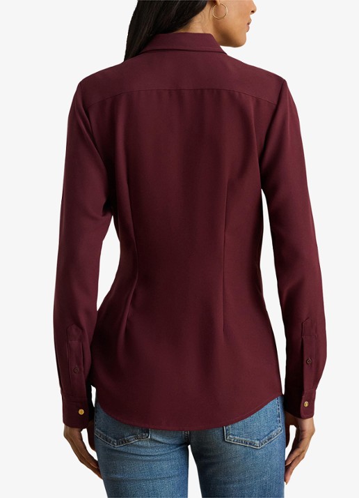 Ralph Lauren Georgette blouse met gespdetail - achterkant dark garnet / bordeauxrood