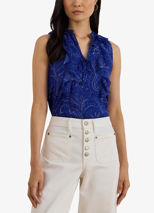 Ralph Lauren Georgette blouse met paisleyprint en ruches
