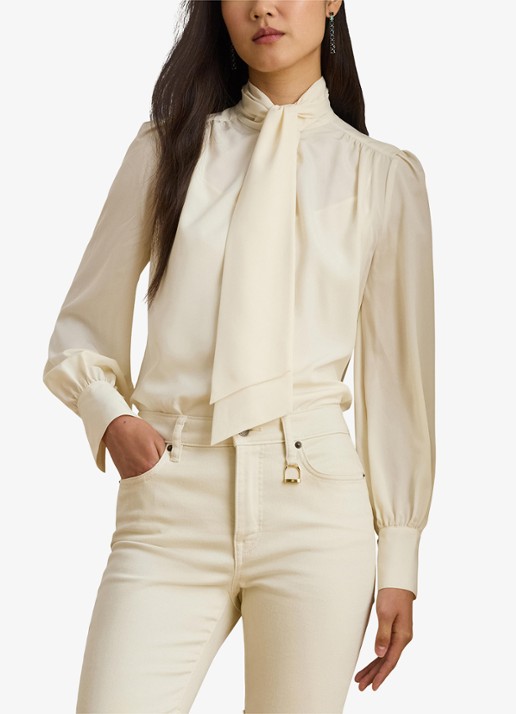 Ralph Lauren Georgette blouse met sjaalkraag en pofmouw