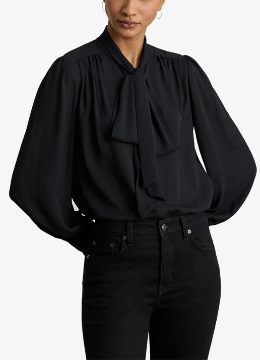 Ralph Lauren Georgette blouse met sjaalkraag en pofmouw
