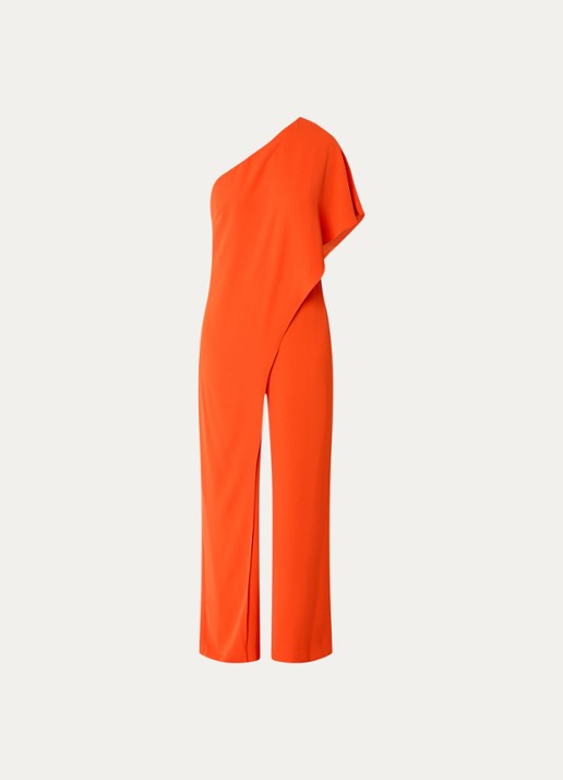 Ralph Lauren Georgette jumpsuit met blote schouder - voorkant 2 oranjerood