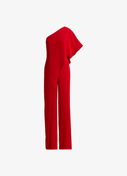 Ralph Lauren Georgette jumpsuit met blote schouder - voorkant 3 cruise red 2wr6 / rood