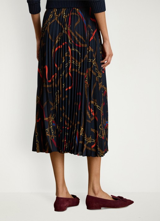 Ralph Lauren Georgette midi plooirok met grafische print - achterkant 3 zwart