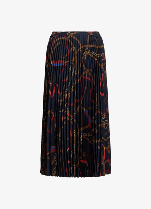 Ralph Lauren Georgette midi plooirok met grafische print - voorkant zwart
