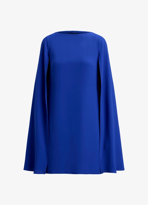 Ralph Lauren Georgette mini jurk met cape - voorkant 5 cruise royal / blauw