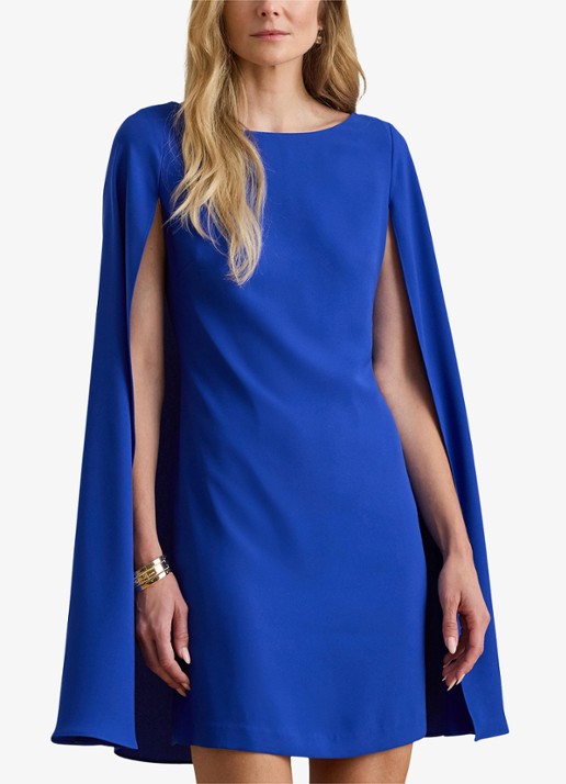Ralph Lauren Georgette mini jurk met cape - detail 4 cruise royal / blauw