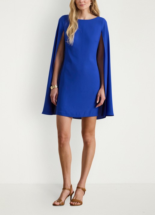 Ralph Lauren Georgette mini jurk met cape - voorkant 7 cruise royal / blauw