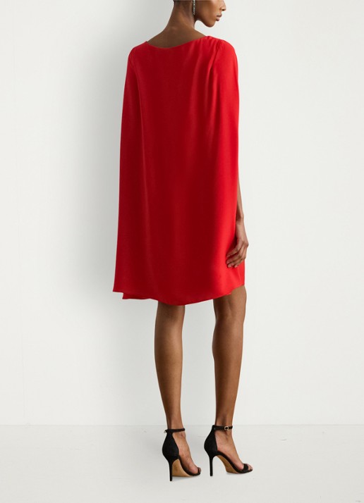 Ralph Lauren Georgette mini jurk met cape - achterkant 5 cruise red / rood