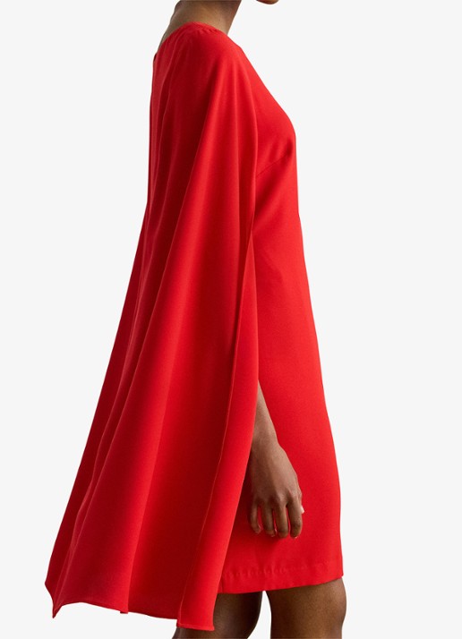 Ralph Lauren Georgette mini jurk met cape - detail 2 cruise red / rood
