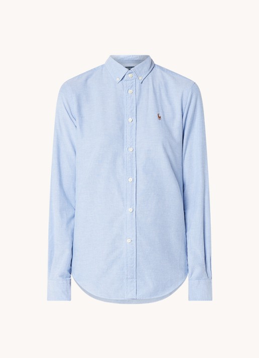 Ralph Lauren Georgia blouse met logoborduring - voorkant lichtblauw