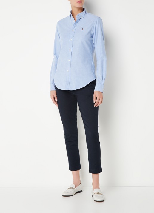 Ralph Lauren Georgia blouse met logoborduring - voorkant 2 lichtblauw