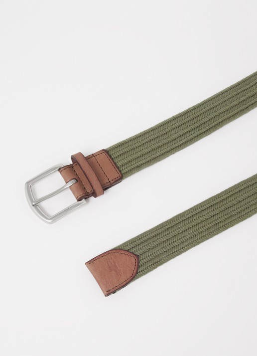 Ralph Lauren Gevlochten riem met detail van leer - detail olijfgroen