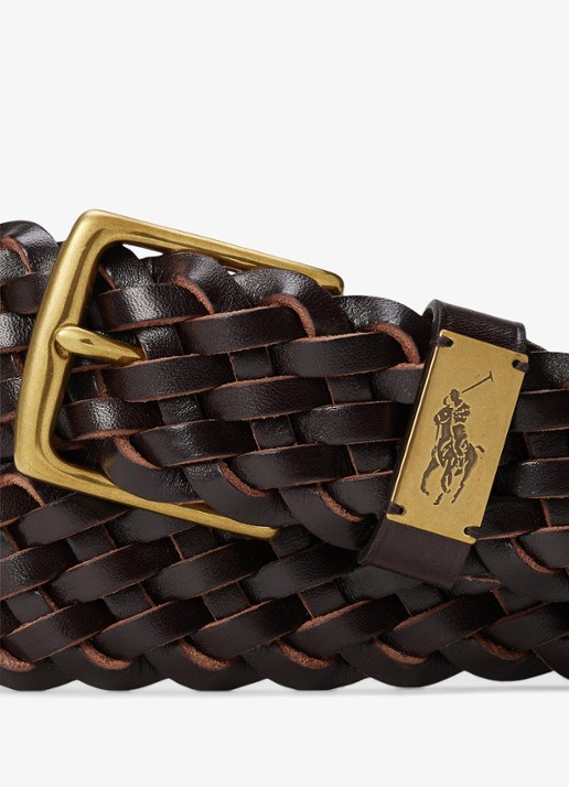 Ralph Lauren Gevlochten riem van leer - detail 2 donkerbruin