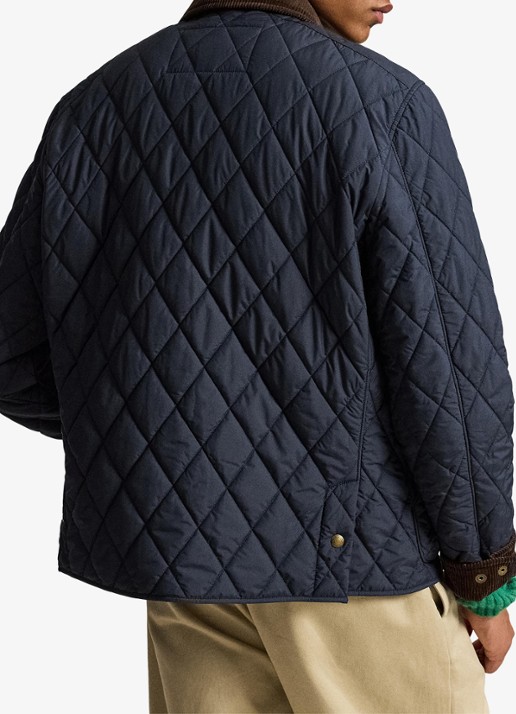 Ralph Lauren Gewatteerd jack met quilt patroon en corduroy kraag - achterkant college navy fa22-3txn / donkerblauw