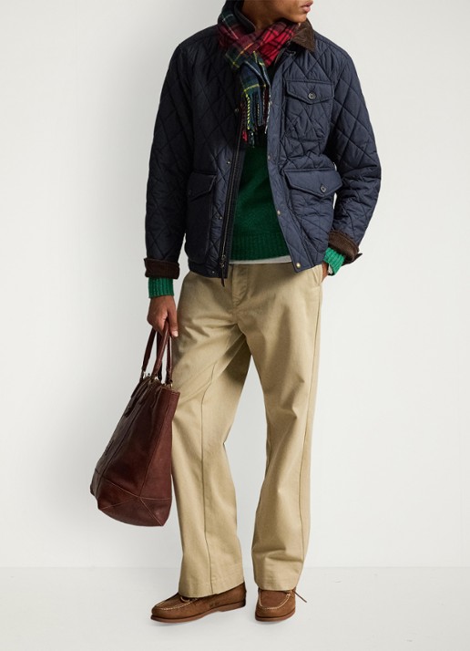 Ralph Lauren Gewatteerd jack met quilt patroon en corduroy kraag - detail 6 college navy fa22-3txn / donkerblauw