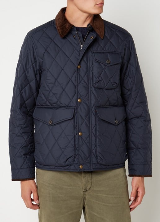 Ralph Lauren Gewatteerd jack met quilt patroon en corduroy kraag - detail 8 college navy fa22-3txn / donkerblauw