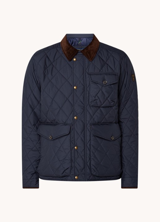 Ralph Lauren Gewatteerd jack met quilt patroon en corduroy kraag - voorkant 5 college navy fa22-3txn / donkerblauw