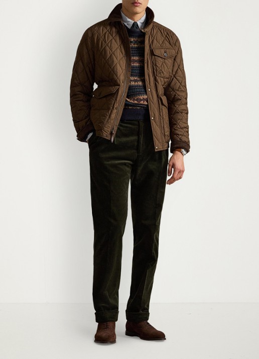 Ralph Lauren Gewatteerd jack met quilt patroon en corduroy kraag - detail nutmeg brwn / bruin