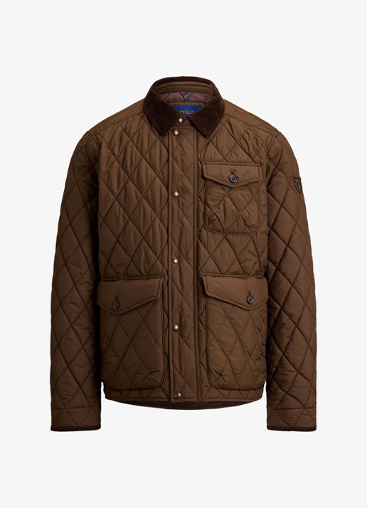 Ralph Lauren Gewatteerd jack met quilt patroon en corduroy kraag - voorkant 3 nutmeg brwn / bruin