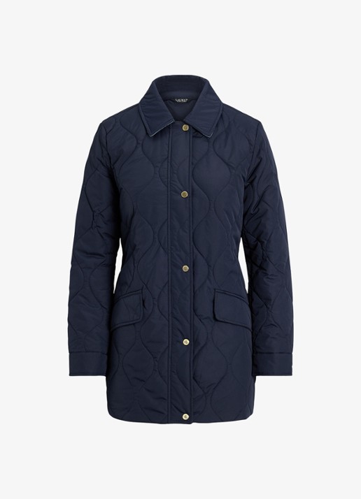 Ralph Lauren Gewatteerd jack met quilt patroon en klepzakken  - voorkant 3 donkerblauw
