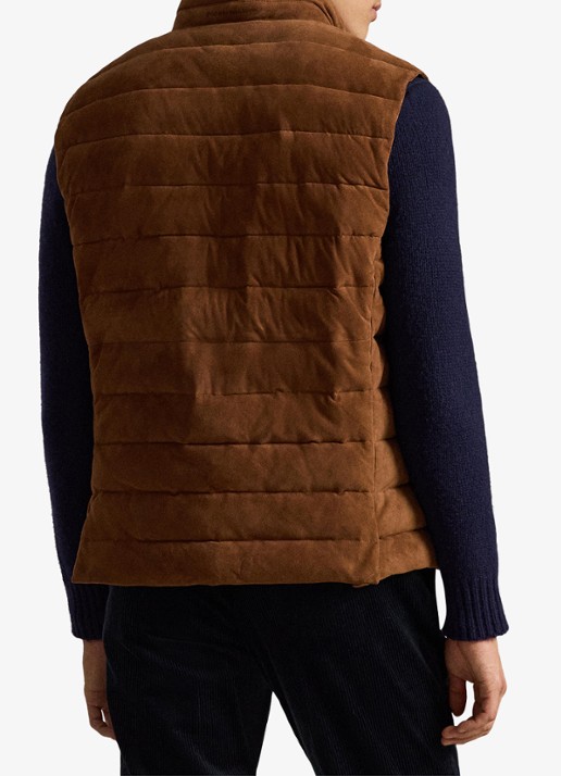 Ralph Lauren Gewatteerde bodywarmer van suède - achterkant pale russet suede-39wf / bruin