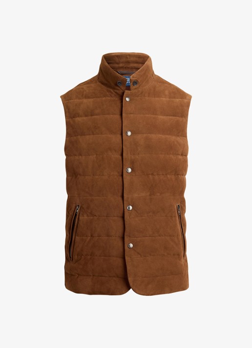 Ralph Lauren Gewatteerde bodywarmer van suède - voorkant 2 pale russet suede-39wf / bruin