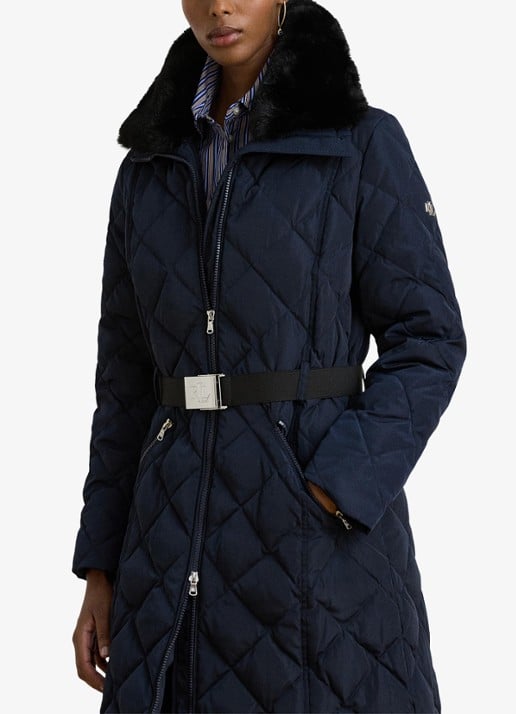Ralph Lauren Gewatteerde jas met quilt patroon en ceintuur