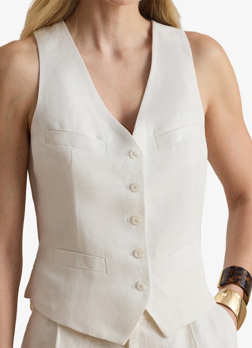 Ralph Lauren Gilet in linnenblend - detail 4 white / wit