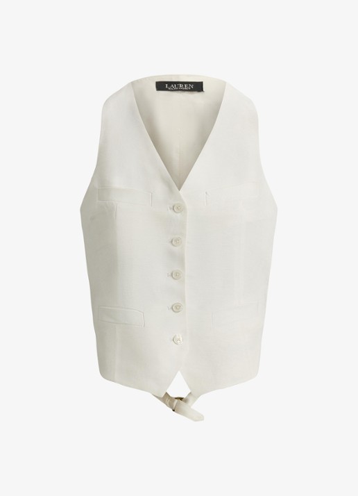 Ralph Lauren Gilet in linnenblend - voorkant white / wit