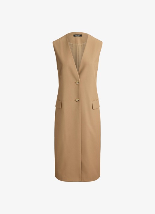 Ralph Lauren Gilet in wolblend met klepzakken - voorkant 5 lauren camel / beige