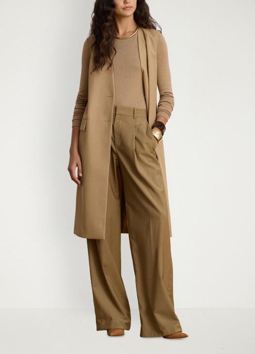 Ralph Lauren Gilet in wolblend met klepzakken - voorkant 6 lauren camel / beige