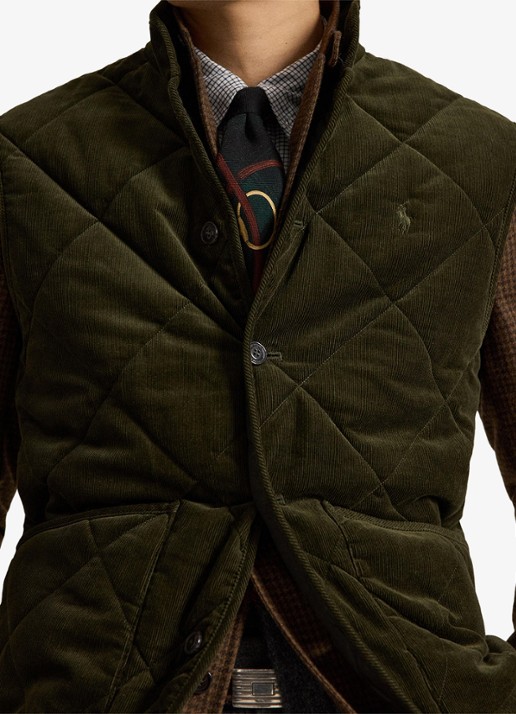Ralph Lauren Gilet van corduroy met quilt patroon - detail 5 company olive-2ywd / olijfgroen