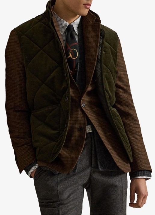 Ralph Lauren Gilet van corduroy met quilt patroon - voorkant 3 company olive-2ywd / olijfgroen